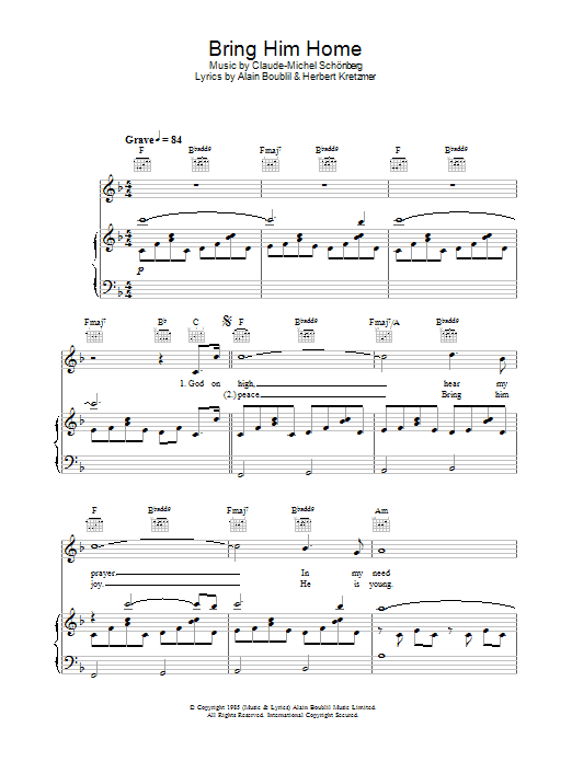 Produktgalerie: Seite 1 von 1 Bring Him Home (from Les Miserables), Alain Boublil, Gesang, Gitarre, Klavier