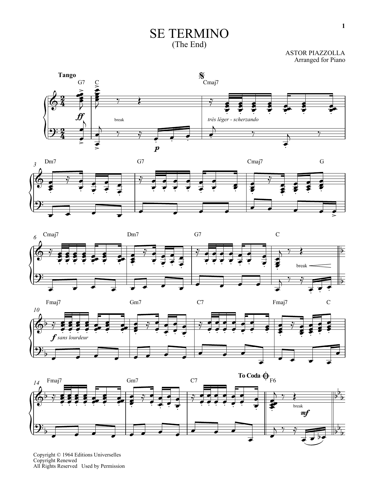 Produktgalerie: Seite 1 von 1 Se Termino (C'est fini), Astor Piazzolla, Klavier