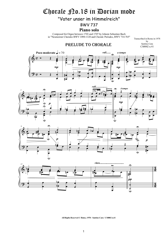 Produktbild zu: Choral No.18 dorisch (Vater unser im Himmelreich) BWV 737Johann Sebastian Bach