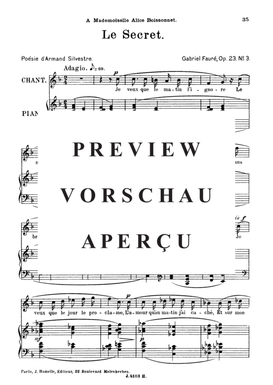 Product gallery: Page 2 of 3 Le secret Op.39 No.3, , High Voice and Piano