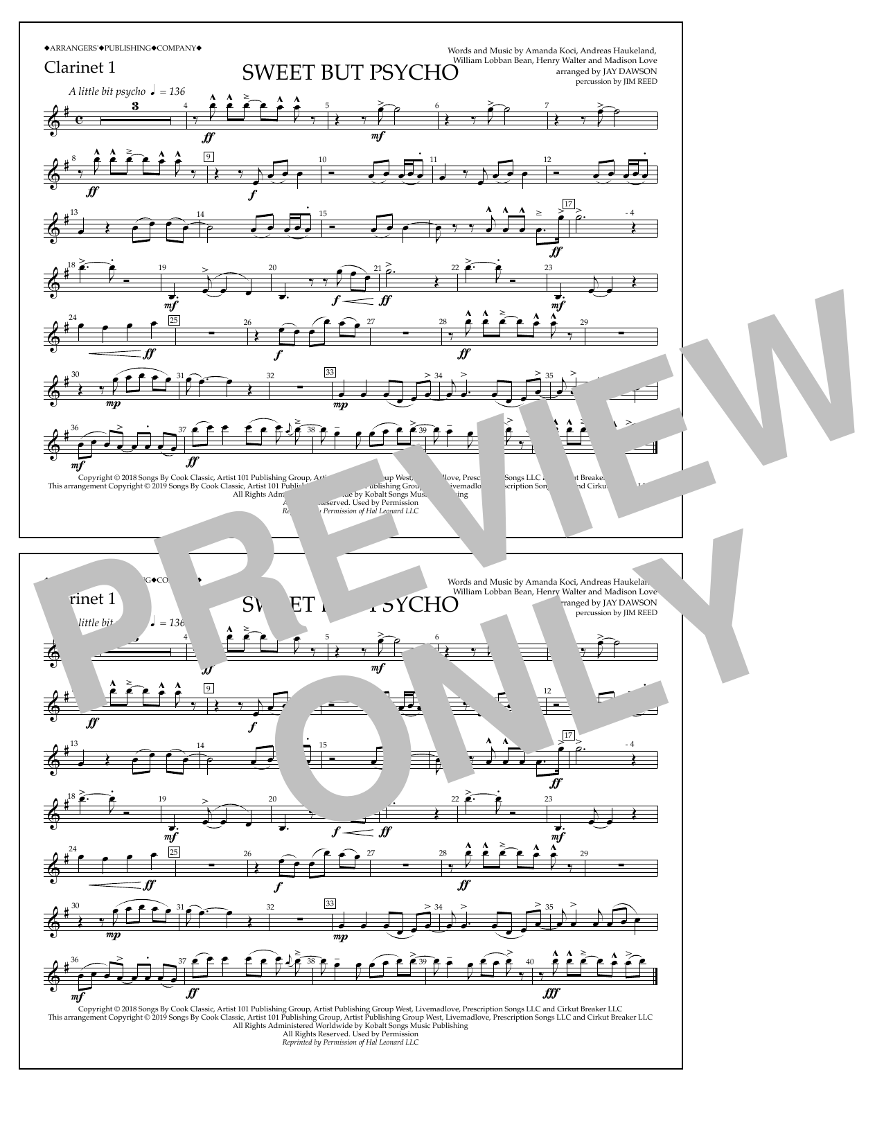 Produktbild zu: Sweet But Psycho (arr. Jay Dawson) - Clarinet 1