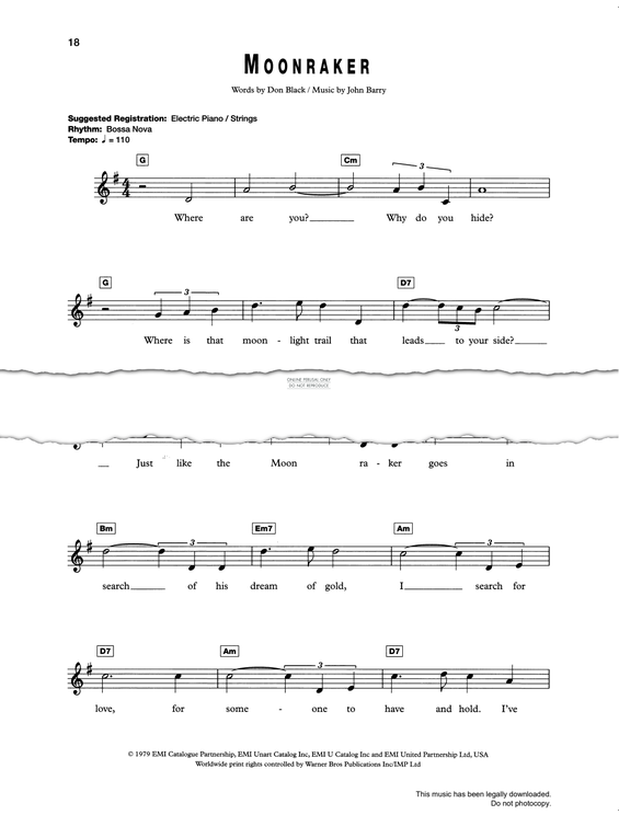 Produktgalerie: Seite 1 von 1 Moonraker (From 'Moonraker'), Shirley Bassey, Gesang, Keyboard