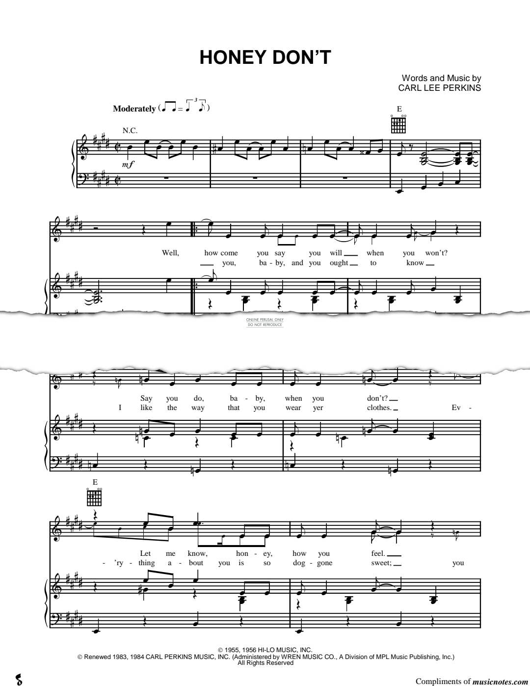 Produktgalerie: Seite 1 von 1 Honey Don't, Carl Lee Perkins, Gesang, Gitarre, Klavier