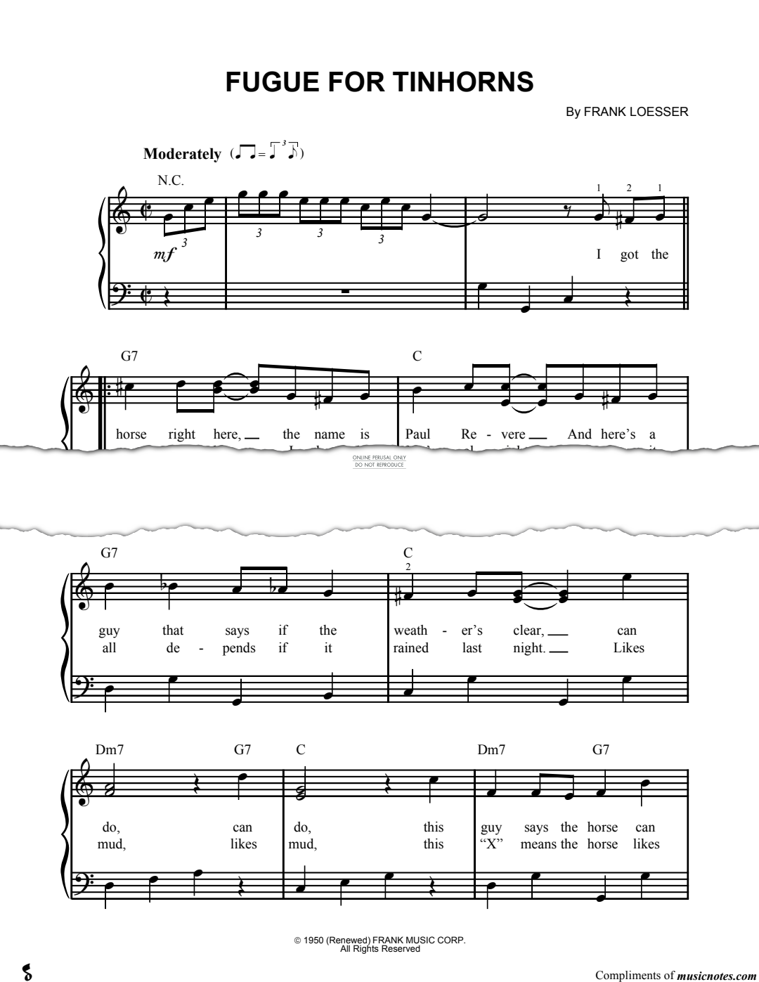 Produktgalerie: Seite 1 von 1 Fugue For Tinhorns (from 'Guys And Dolls'), Frank Loesser, Gesang, Gitarre, Klavier