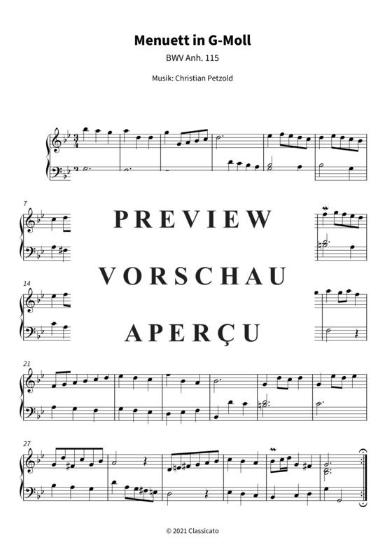 Produktgalerie: Seite 4 von 4 Menuett in G-Moll - BWV Anh. 115 , , Klavier Solo