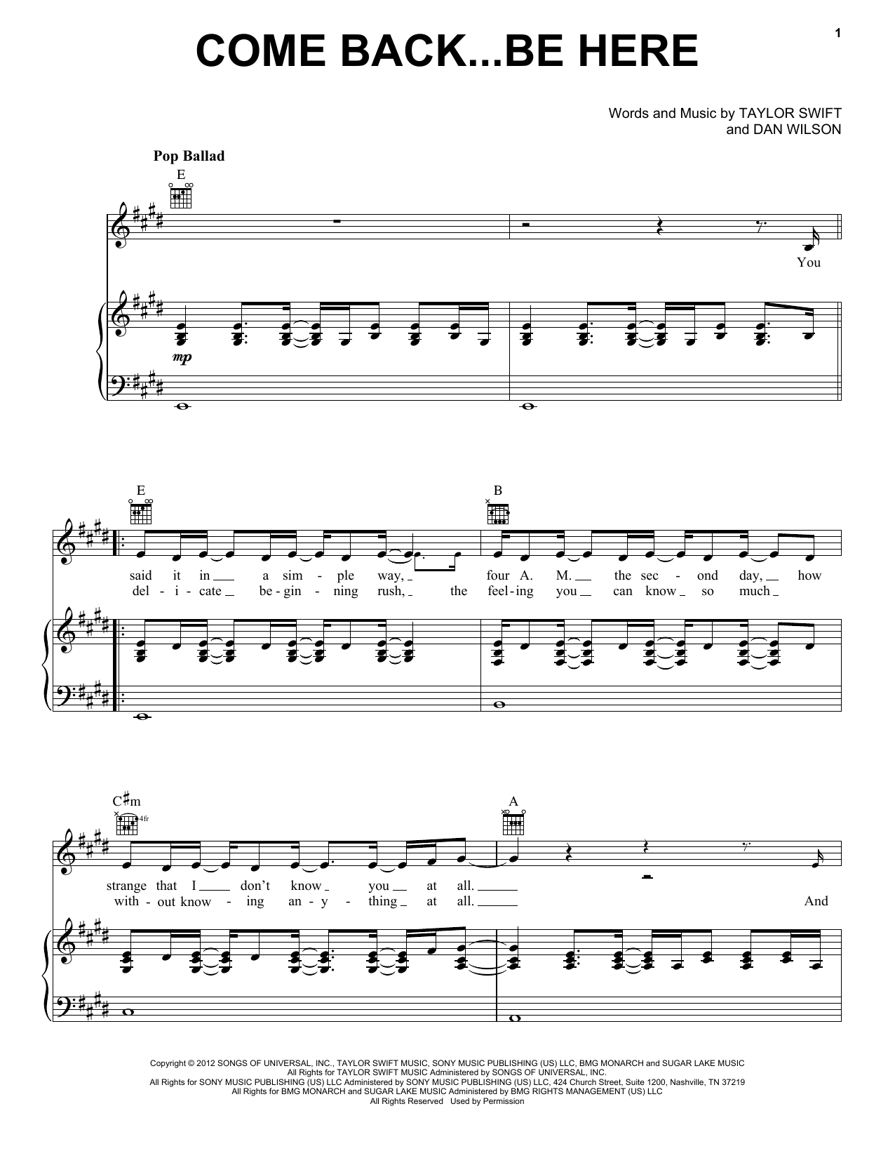 Produktbild zu: Come Back...Be Here (Taylor's Version)