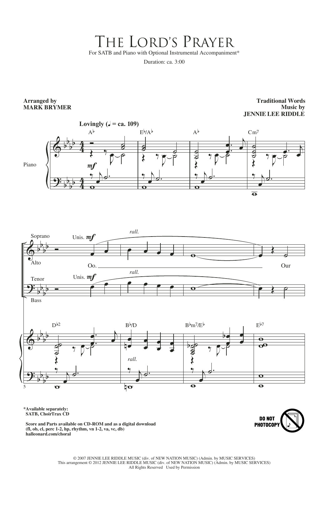 Produktbild zu: The Lord's Prayer (arr. Mark Brymer)