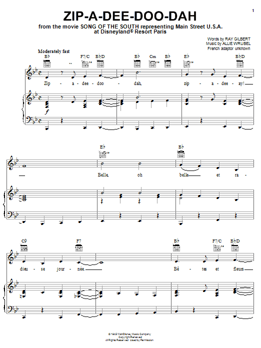 Produktbild zu: Zip-A-Dee-Doo-Dah (from Song Of The South) [French version]