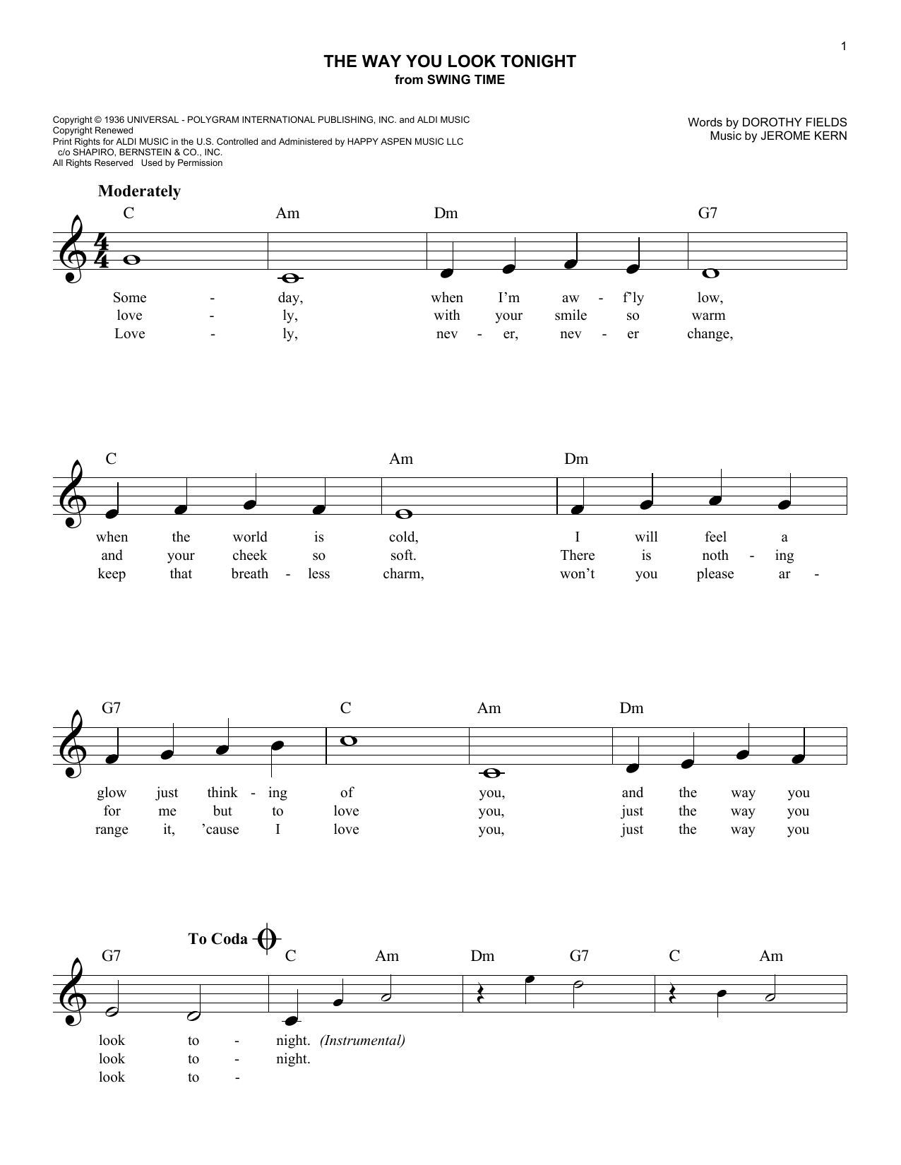 Produktgalerie: Seite 1 von 1 The Way You Look Tonight, Jerome Kern