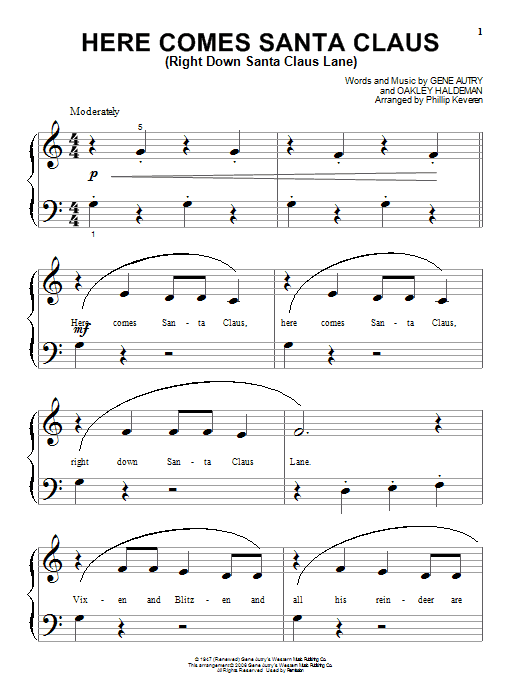 Product gallery: Page 1 of 1 Here Comes Santa Claus (Right Down Santa Claus Lane) (arr. Phillip Keveren), Gene Autry