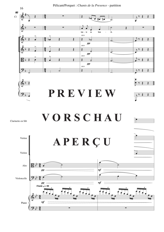 Product gallery: Page 19 of 21 Chants de la Présence , , (Mixed ensemble for soprano, clarinet in Bb + string quartet, piano)