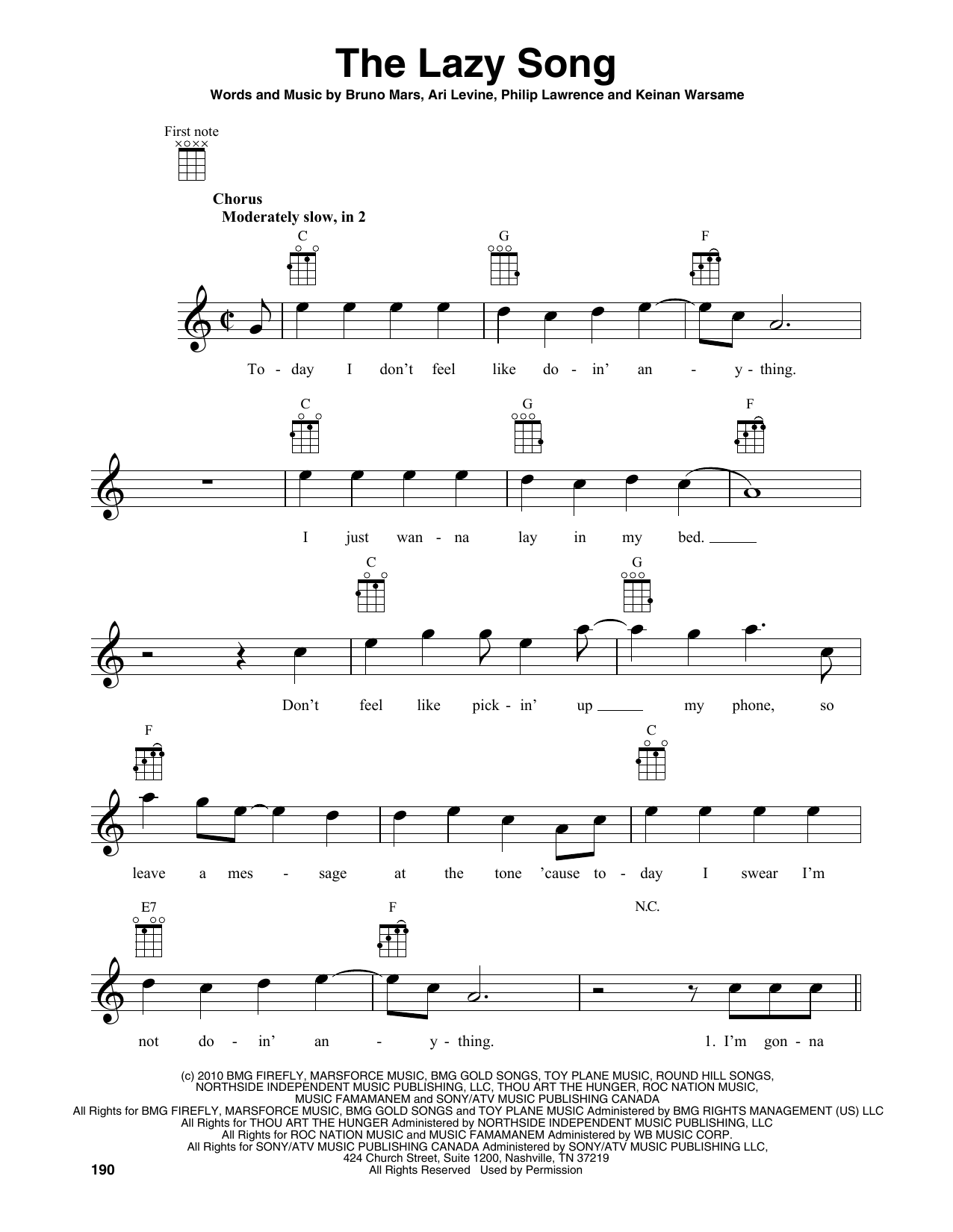 Produktgalerie: Seite 1 von 1 The Lazy Song, Bruno Mars, Ukulele
