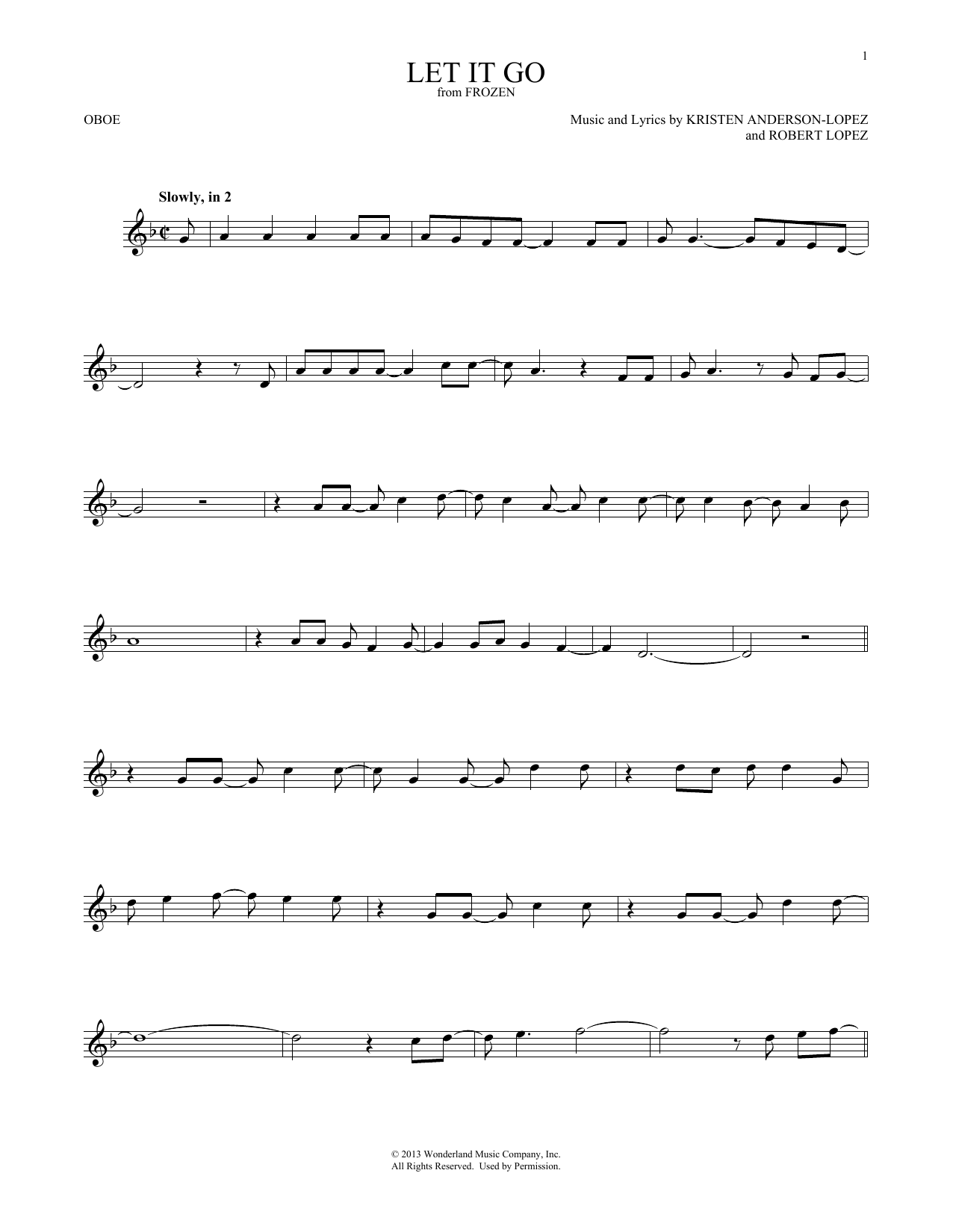 Produktgalerie: Seite 1 von 1 Let It Go (from Frozen), Idina Menzel, Oboe
