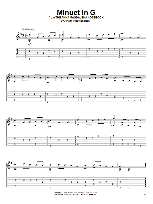 Produktgalerie: Seite 1 von 1 Minuet In G, Johann Sebastian Bach, Gitarre