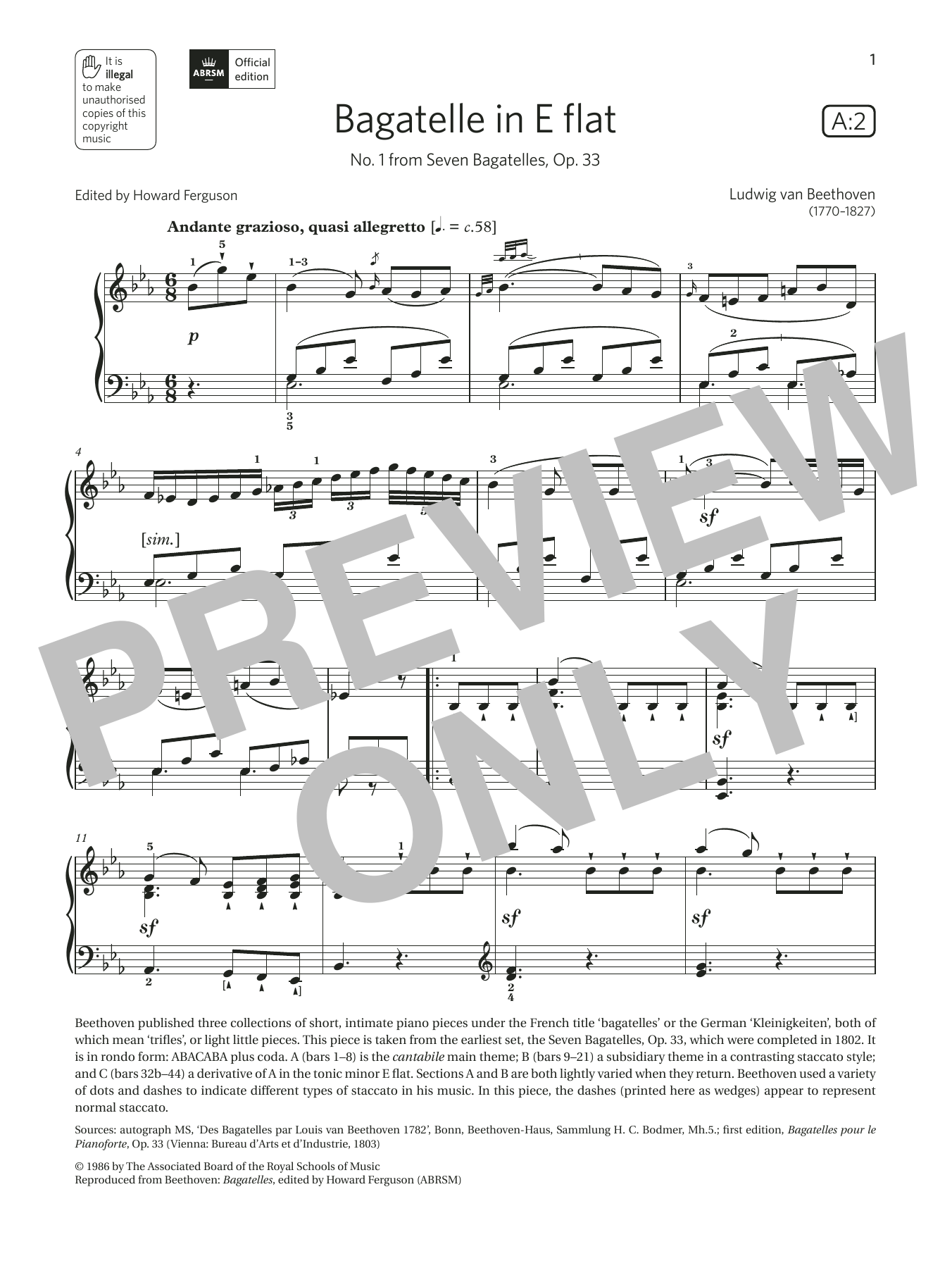 Product picture to: Bagatelle in E flat (Grade 7, list A2, from the ABRSM Piano Syllabus 2021 & 2022)