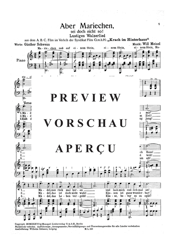 Produktgalerie: Seite 4 von 4 Aber Mariechen, sei doch nicht so!, 	, Klavier und Gesang