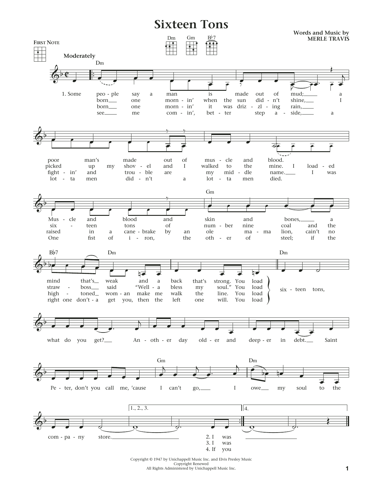 Product gallery: Page 1 of 1 Sixteen Tons (from The Daily Ukulele) (arr. Liz and Jim Beloff), Tennessee Ernie Ford