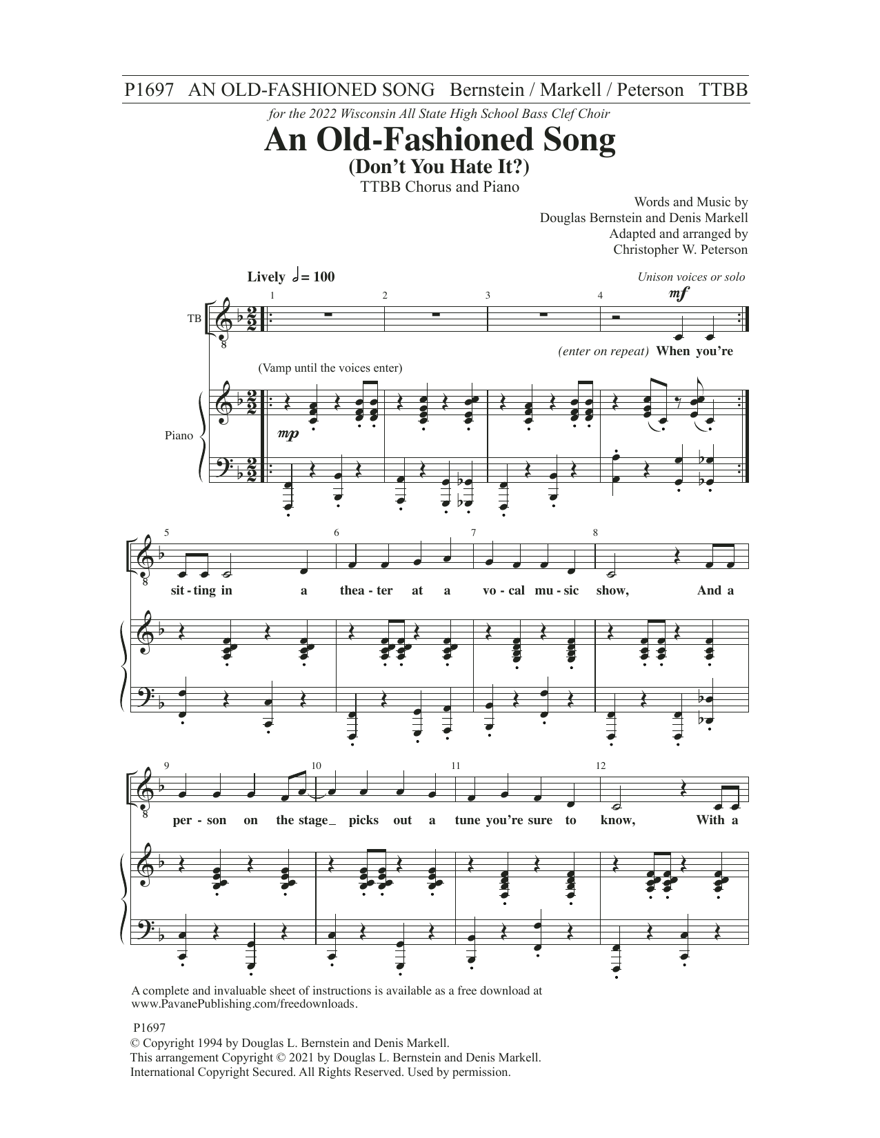 Product gallery: Page 1 of 1 An Old-Fashioned Song (Don't You Hate It?) (arr. Christopher Peterson), Douglas Bernstein and Denis Markell