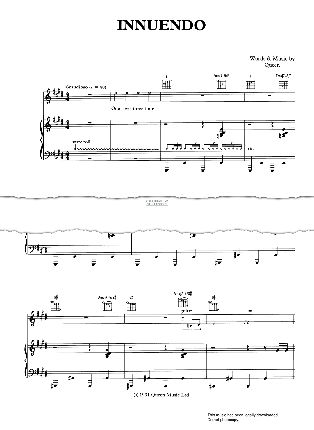 QUEEN INNUENDO 楽譜集 Play Official version of Innuendo Sheet Music by Queen for