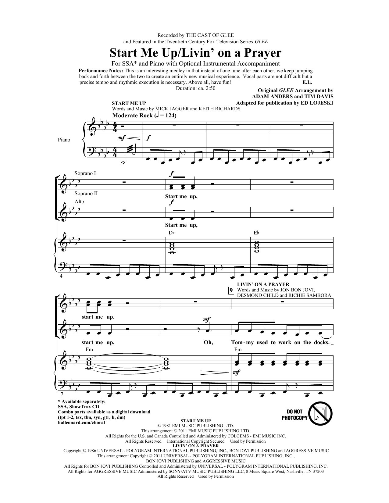 Produktgalerie: Seite 1 von 1 Start Me Up/Livin' On A Prayer, Ed Lojeski, Chor