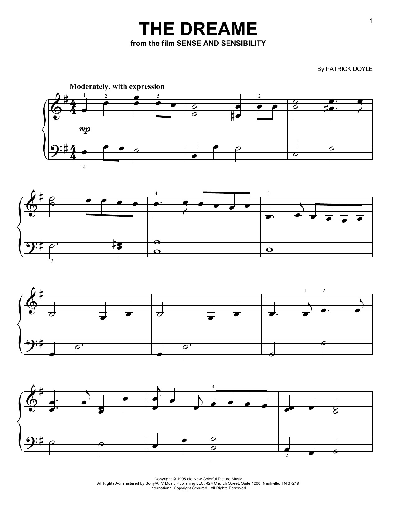 Produktgalerie: Seite 1 von 1 The Dreame (from Sense and Sensibility), Patrick Doyle, Klavier