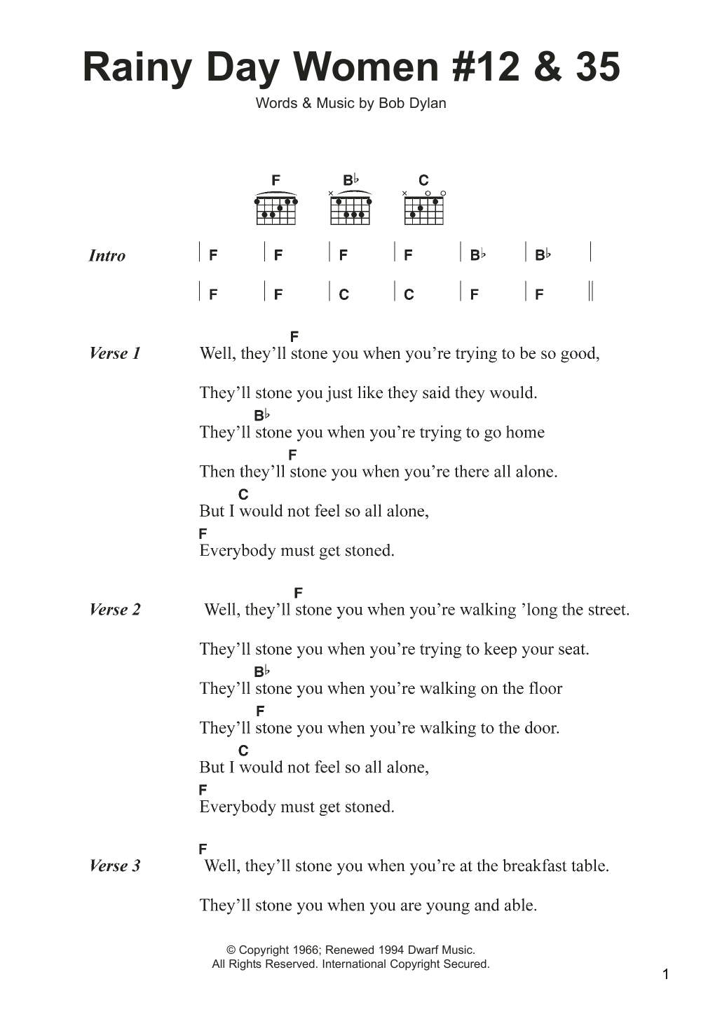 Produktgalerie: Seite 1 von 1 Rainy Day Women #12 and 35, Bob Dylan, Gitarre