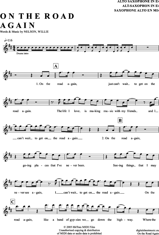 Product gallery: Page 1 of 4 On The Road Again , Nelson, Willie, Alto Saxophone