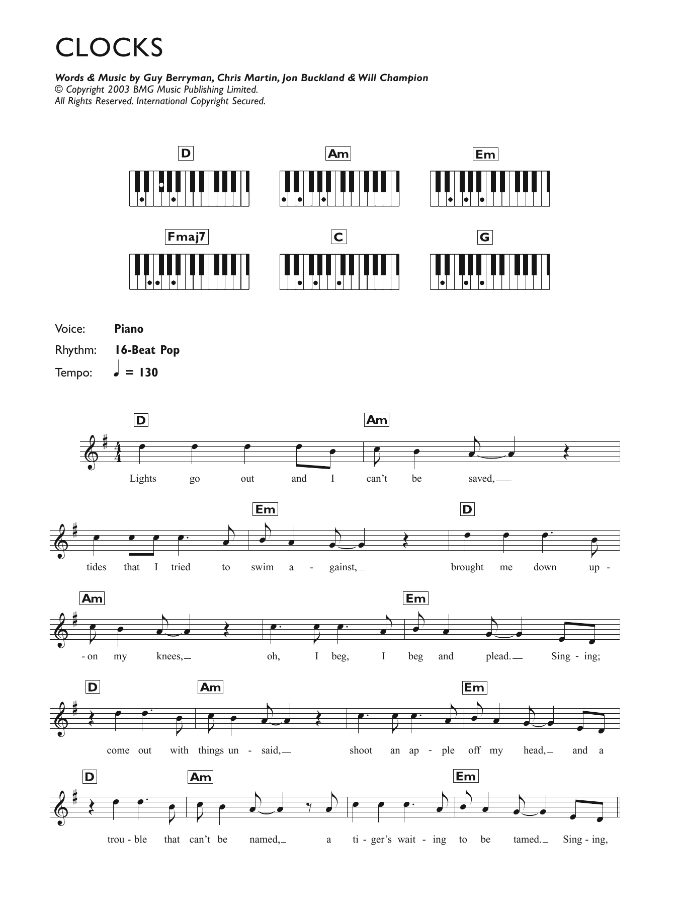 Produktgalerie: Seite 1 von 1 Clocks, Coldplay, Klavier