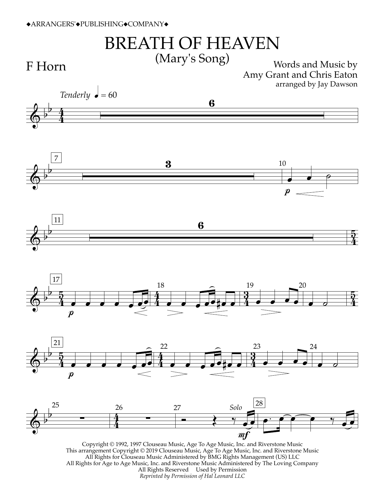Product gallery: Page 1 of 1 Breath of Heaven (Mary's Song) (arr. Jay Dawson) - F Horn, Amy Grant