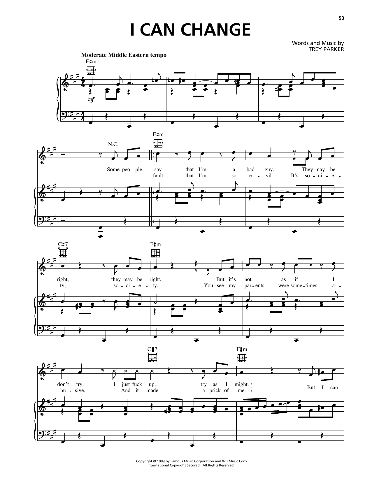 Produktgalerie: Seite 1 von 1 I Can Change (from South Park), Trey Parker, Gesang, Gitarre, Klavier