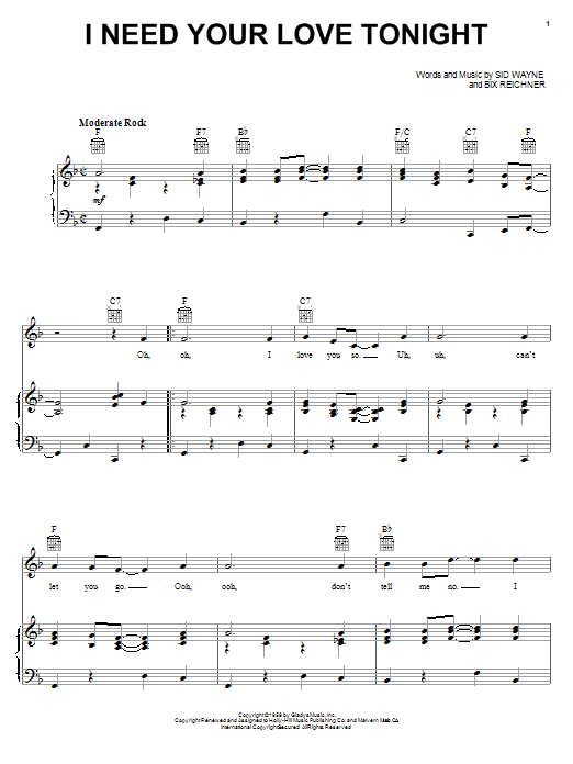 Produktgalerie: Seite 1 von 1 I Need Your Love Tonight, Elvis Presley, Gesang, Gitarre, Klavier