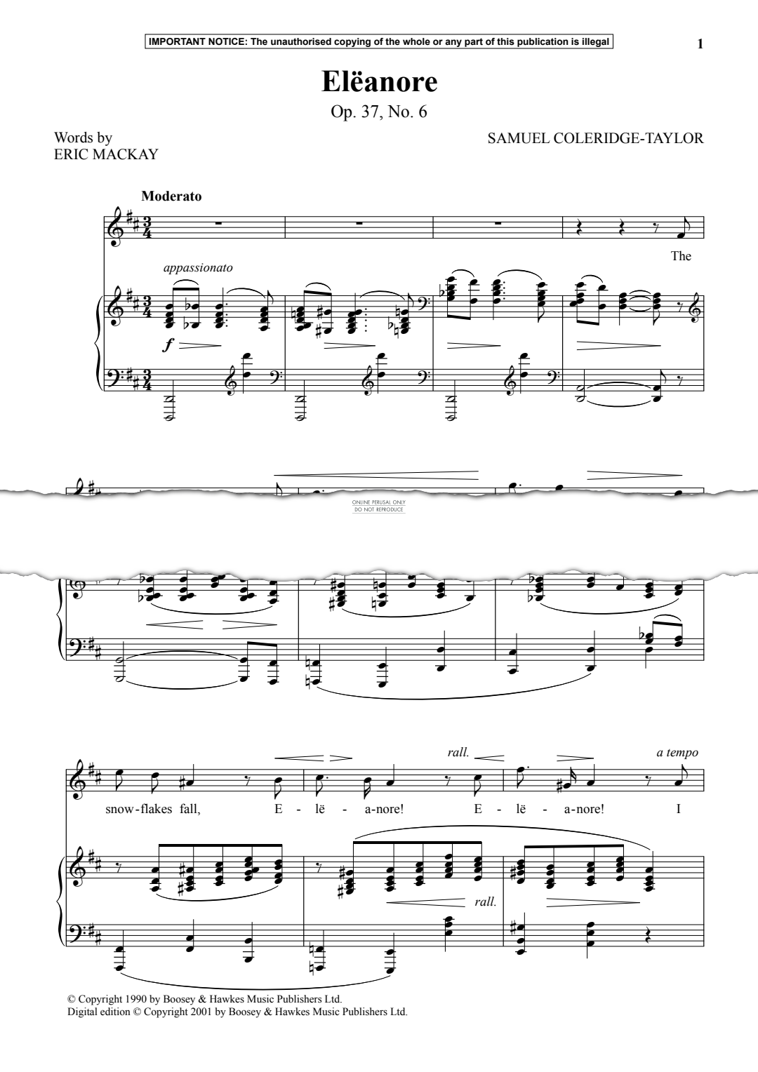 Produktgalerie: Seite 1 von 1 Eleanore, Op. 37, No. 6, Samuel Coleridge-Taylor, Gesang, Klavier