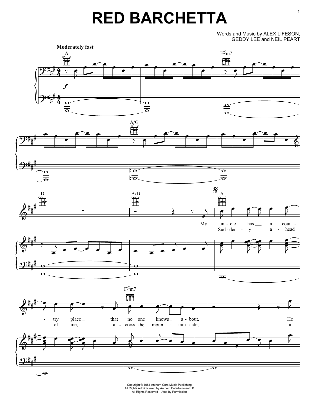 Produktgalerie: Seite 1 von 1 Red Barchetta, Rush, Gesang, Gitarre, Klavier