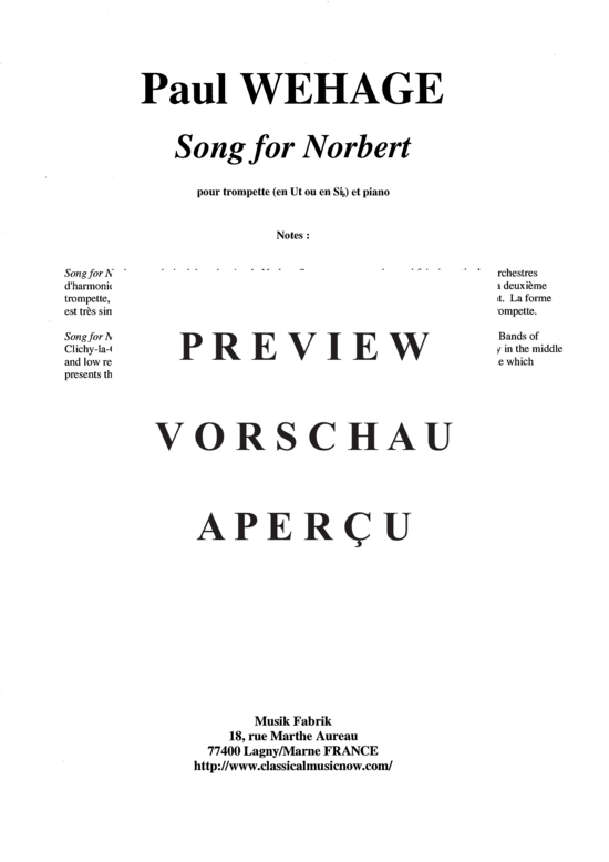 Produktgalerie: Seite 2 von 13 Song for Norbert , , (Trompete in B oder C + Klavier)