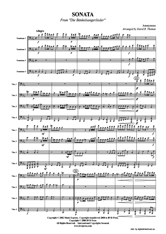 Product picture to: Sonate aus "Die Bankelsängerlieder" unbekannter Verfasser (arr. Thomas)