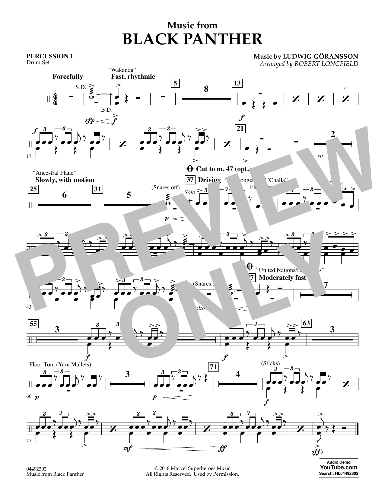 Product gallery: Page 1 of 1 Music from Black Panther (arr. Robert Longfield) - Percussion 1, 