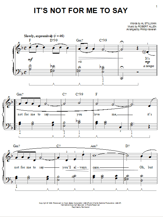 Product picture to: It's Not For Me To Say (arr. Phillip Keveren)