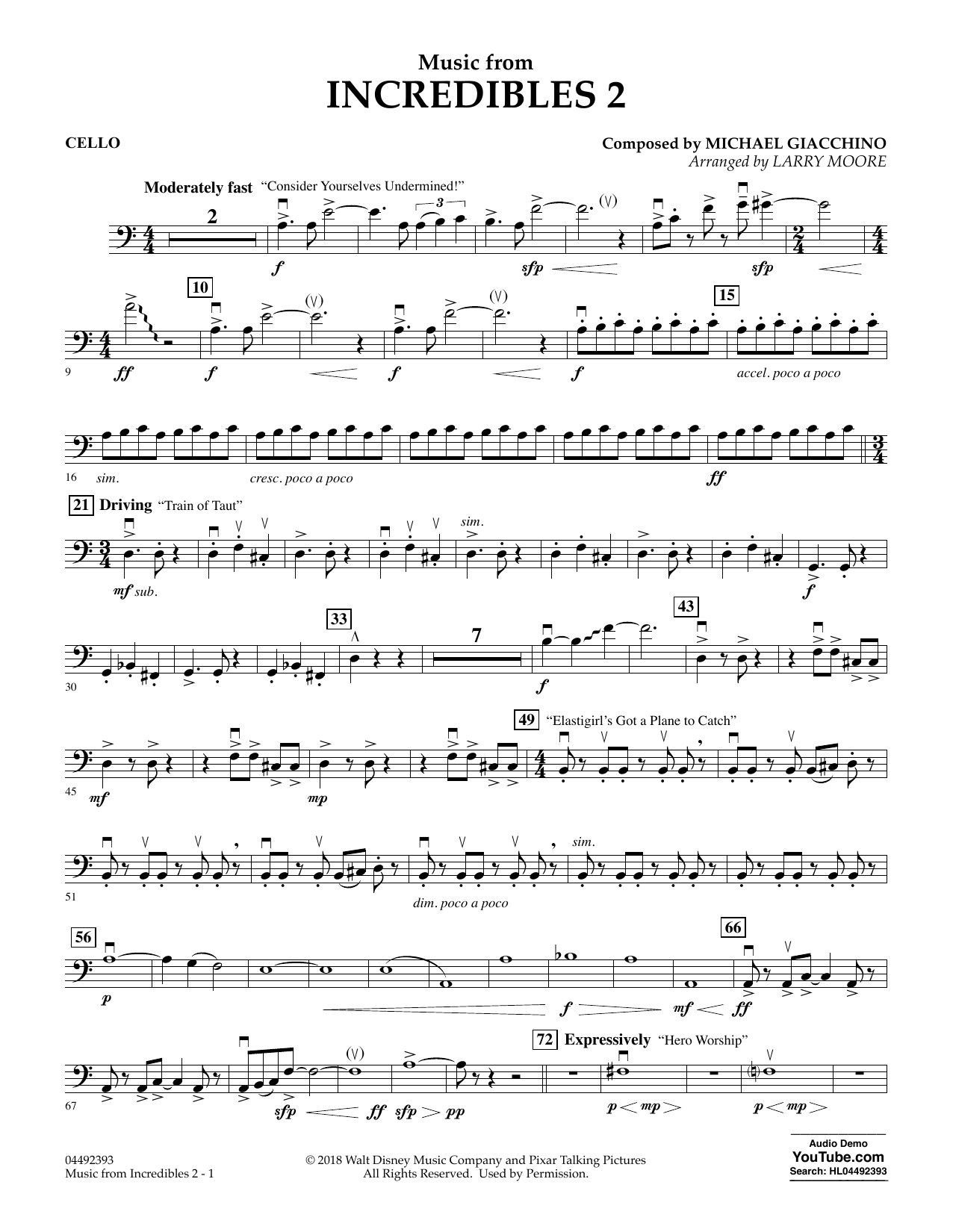 Product picture to: Music from Incredibles 2 (arr. Larry Moore) - Cello