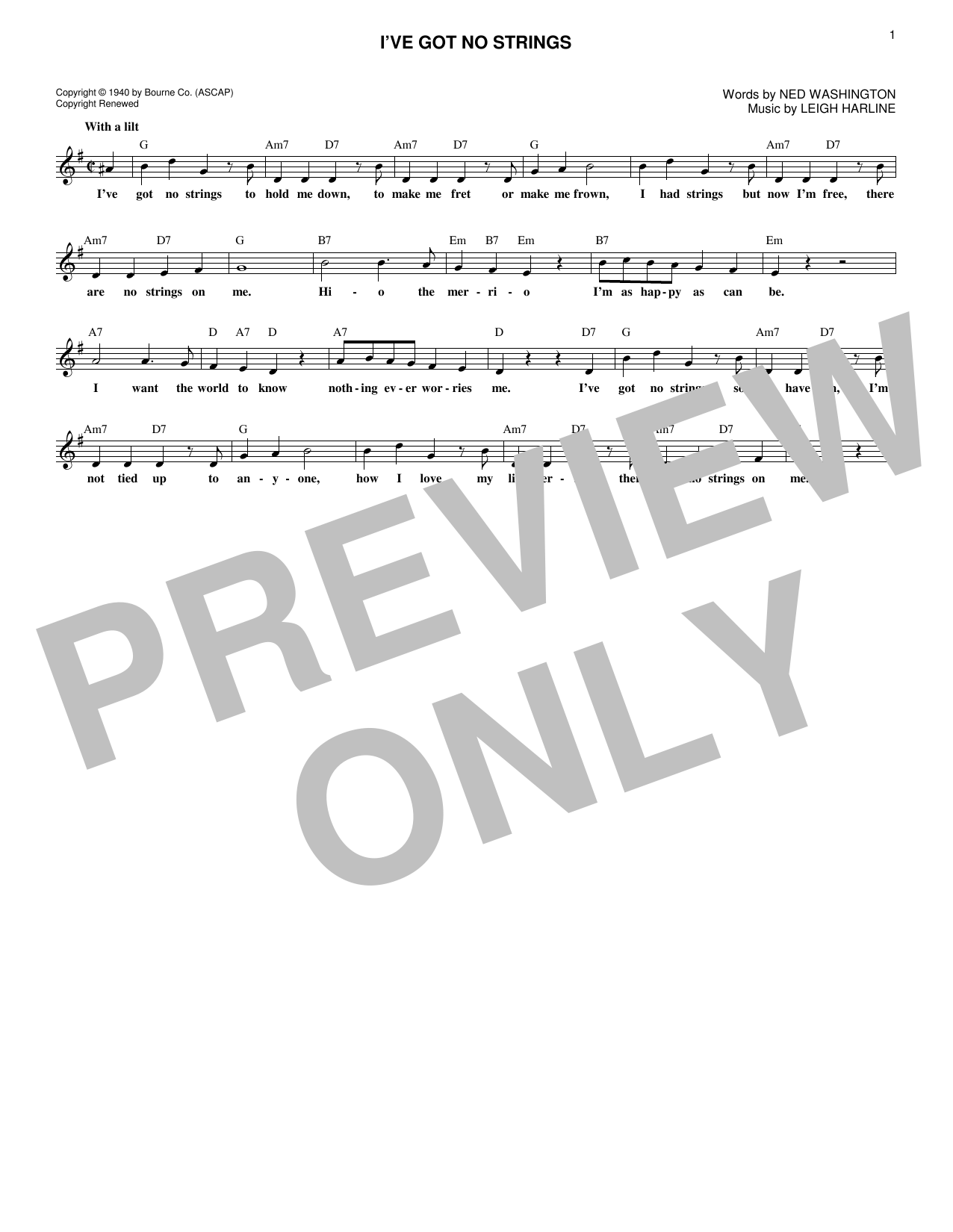 Produktbild zu: I've Got No Strings (from Pinocchio)
