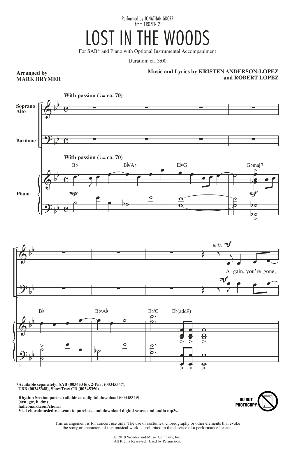 Produktbild zu: Lost In The Woods (from Disney's Frozen 2) (arr. Mark Brymer)