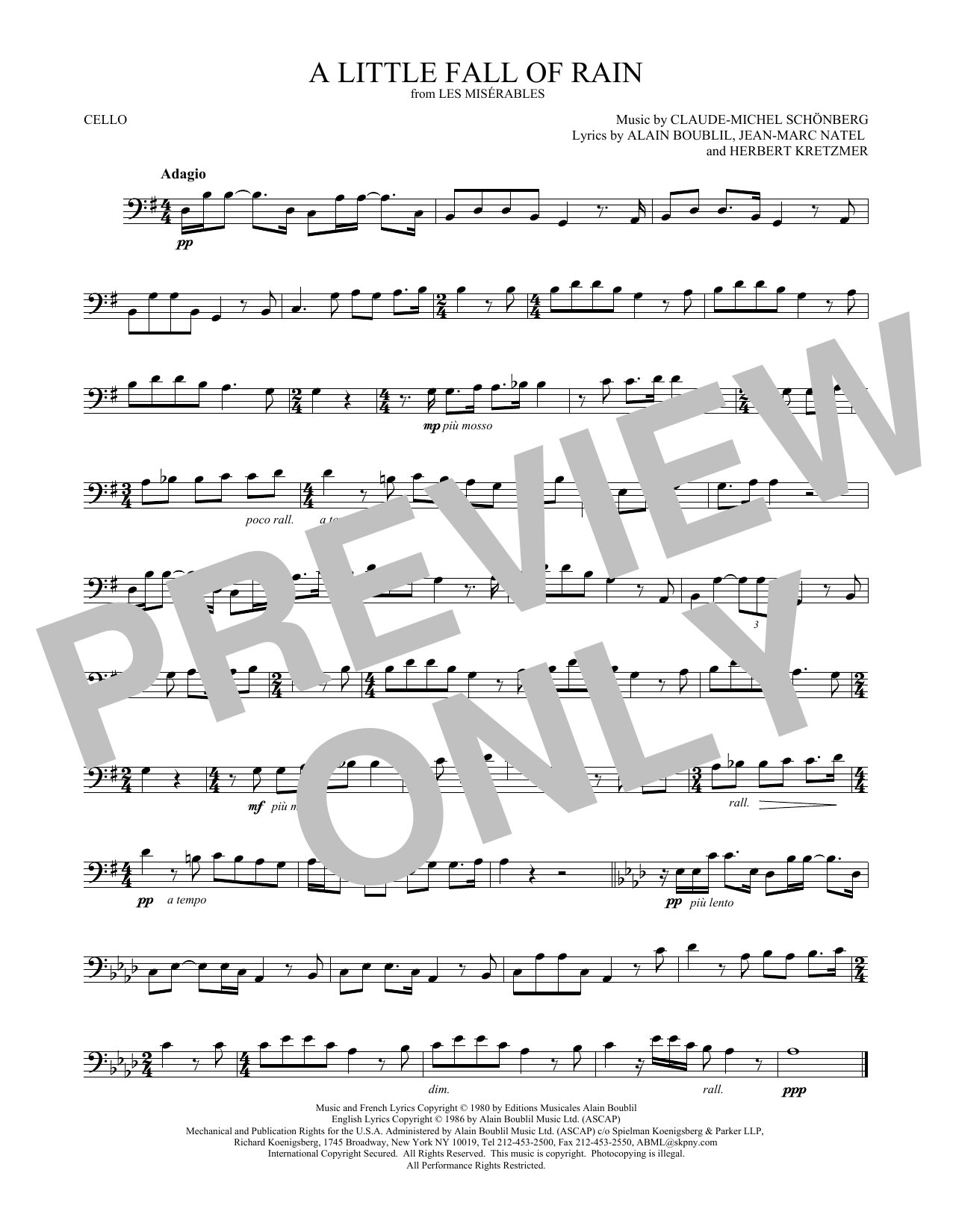 Produktgalerie: Seite 1 von 1 A Little Fall Of Rain, Claude-Michel Schönberg, Violoncello