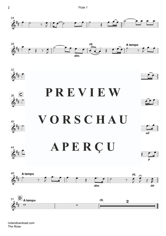 Product gallery: Page 10 of 11 The Rose, Midler, Bette, Trio For 3 Flutes and Piano/Organ, Cello (Optional) - Single Version