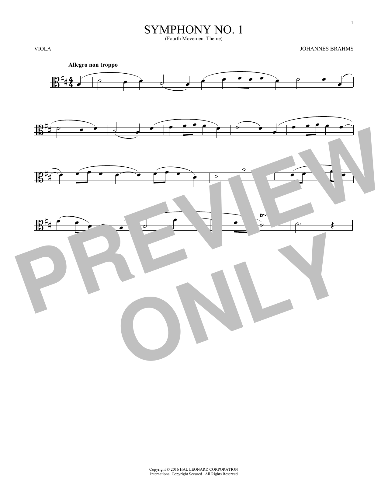 Product gallery: Page 1 of 1 Symphony No. 1 In C Minor, Fourth Movement Excerpt, Johannes Brahms