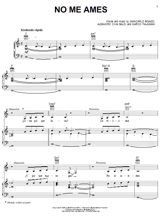 Produktgalerie: Seite 1 von 1 No Me Ames, Giancarlo Bigazzi, Gesang, Gitarre, Klavier
