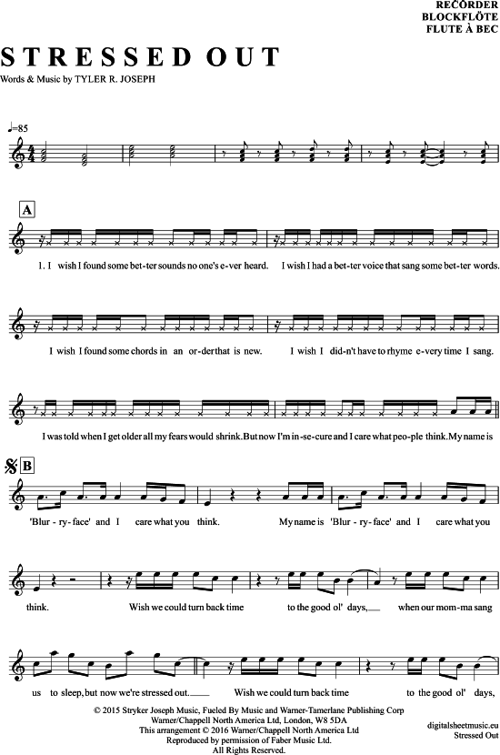 Product gallery: Page 1 of 5 Stressed Out , Twenty One Pilots, (recorder)