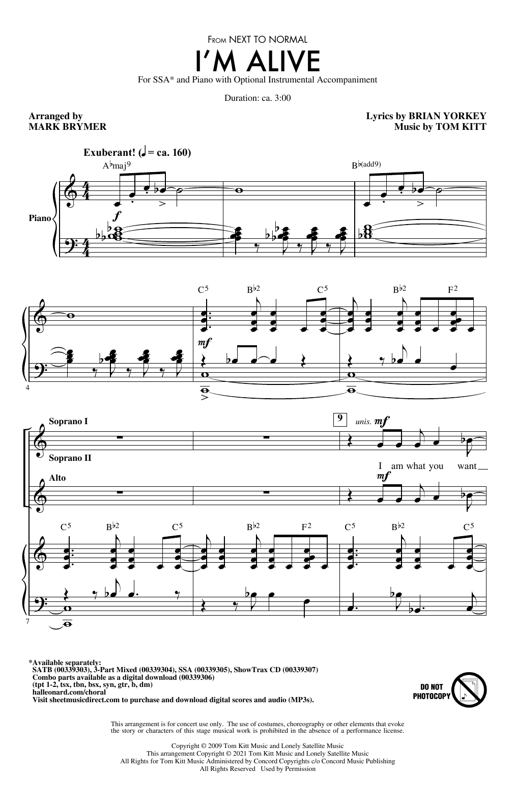 Produktgalerie: Seite 1 von 1 I'm Alive (from Next To Normal) (arr. Mark Brymer), Brian Yorkey & Tom Kitt, Chor