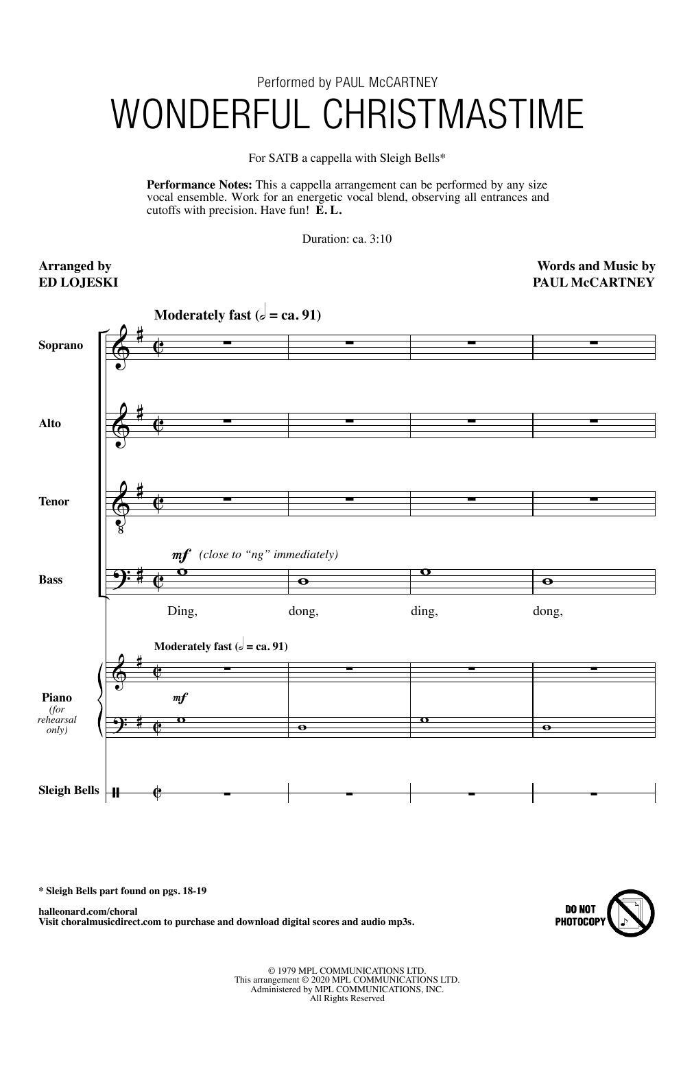 Produktbild zu: Wonderful Christmastime (arr. Ed Lojeski)