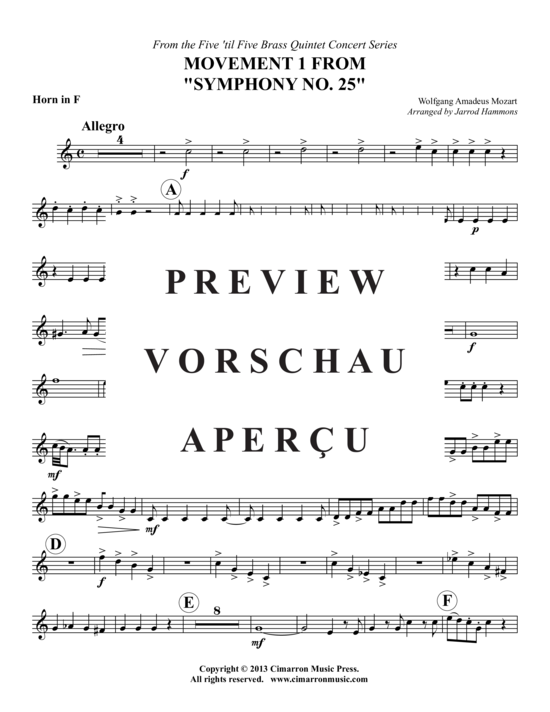 Produktgalerie: Seite 16 von 21 1.Satz aus Symphony Nr. 25 , , (Blechbläser-Quintett)