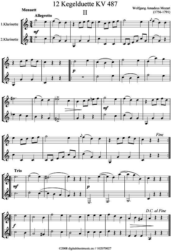 Product picture to: Kegelduette KV 487 Nr 2Wolfgang Amadeus Mozart /1756-1791)