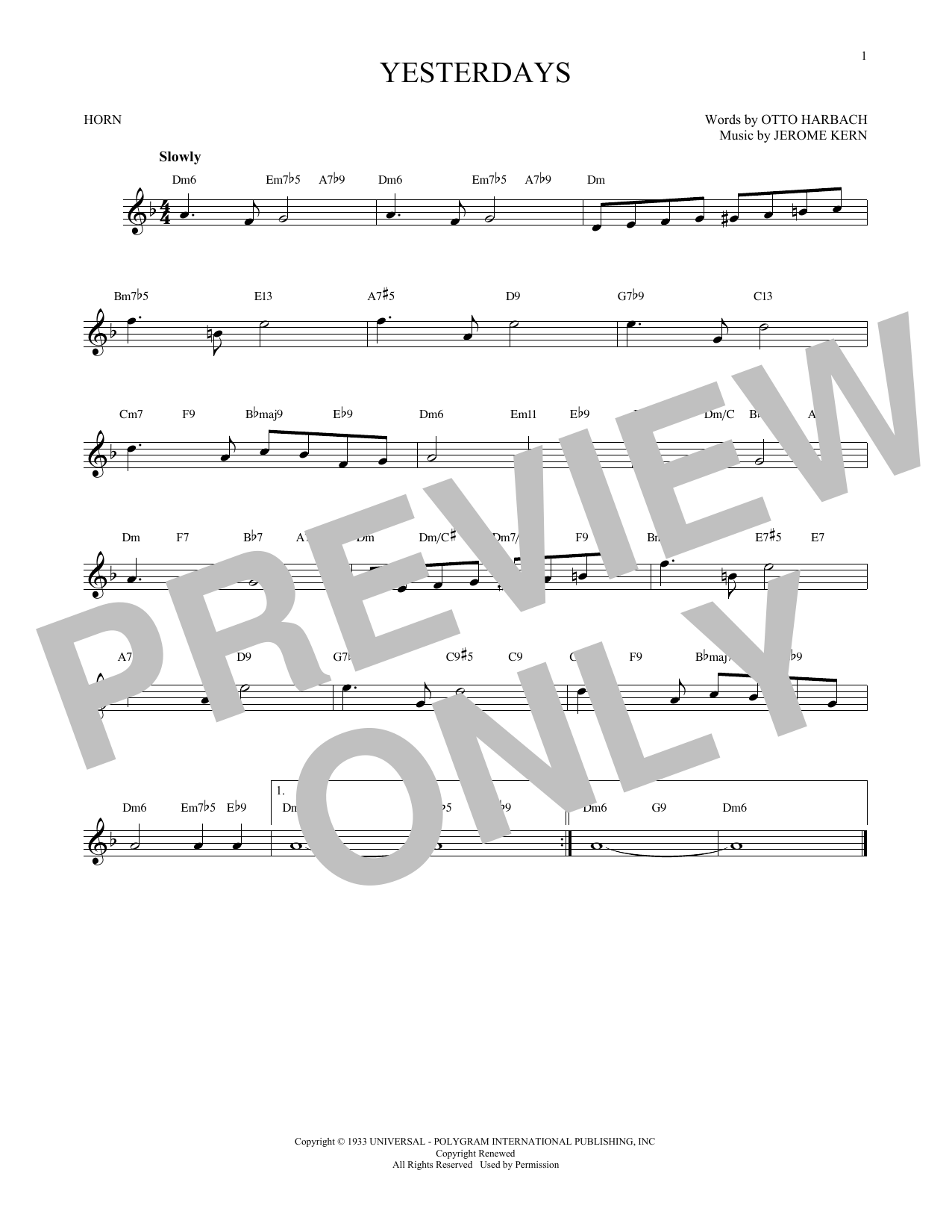 Produktgalerie: Seite 1 von 1 Yesterdays, Jerome Kern, Horn